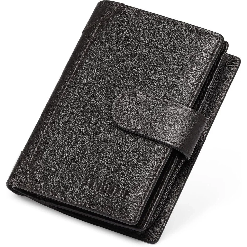 Men's F-Coffee Genuine Leather Bifold Wallet Blocking Credit Card Coin Pocket